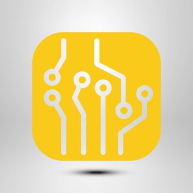 Devre kartı simgesi. Teknoloji düzeni kare simgesi. Düz tasarım stili.