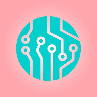 Devre kartı simgesi. Teknoloji düzeni kare simgesi. Düz tasarım stili.