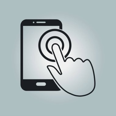 Dokunmatik ekran smartphone işareti simgesi. El işaretçi simgesi. Düz tasarım stili. Vektör Eps 10.