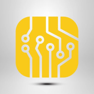 Devre kartı simgesi. Teknoloji düzeni kare simgesi. Düz tasarım stili.