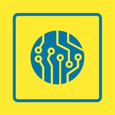 Devre kartı simgesi. Teknoloji düzeni kare simgesi. Düz tasarım stili.