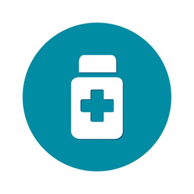 Uyuşturucu simgesi imzala. Haplarla paketi. Düz tasarım stili. 