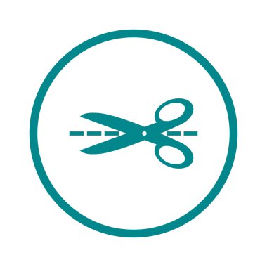 Makas ile kesme hatları simgesi. Rozet yer kesme.