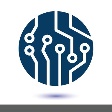 Devre kartı simgesi. Teknoloji düzeni kare simgesi. Düz tasarım stili.