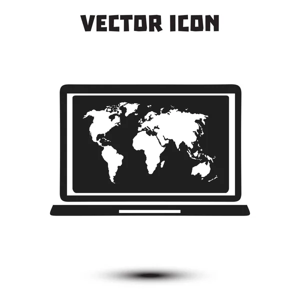 Simple Icon Laptop World Map Vector Illustration — Stock Vector