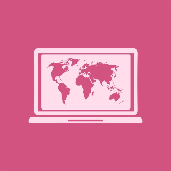 Ícone Simples Laptop Mapa Mundo Ilustração Vetorial — Vetor de Stock