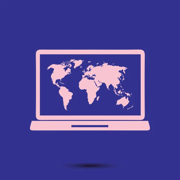 Ícone Simples Laptop Mapa Mundo Ilustração Vetorial — Vetor de Stock