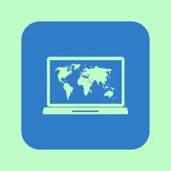Laptop Dünya Haritası Vektör Çizim Basit Simgesi — Stok Vektör