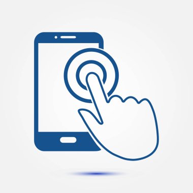 Dokunmatik ekran smartphone işareti simgesi. El işaretçi simgesi. Düz tasarım stili. Vektör Eps 10.