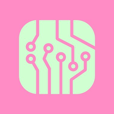 Devre kartı simgesi. Teknoloji düzeni kare simgesi. Düz tasarım stili.