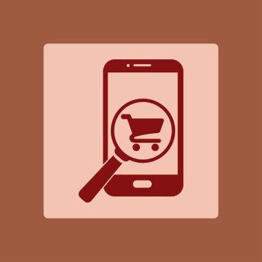 Cam shoping akıllı telefon arıyor. Shoping online simgesi.