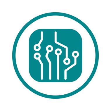 Devre kartı simgesi. Teknoloji düzeni kare simgesi. Düz tasarım stili.