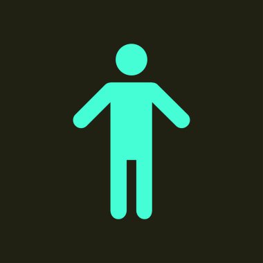 İnsan erkek işareti simgesi. Erkek tuvalet. Düz stil. Her iki biyolojik cinsiyetten temsil etmek için kullanılan bir piktogram cinsiyet semboldür.