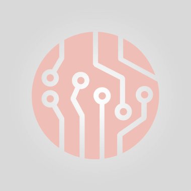 Devre kartı simgesi. Teknoloji düzeni kare simgesi. Düz tasarım stili.