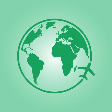 Uçak simgesi seyahat. Dünya yuvarlak çelme takmak. Düz tasarım stili.
