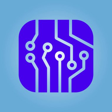 Devre kartı simgesi. Teknoloji düzeni kare simgesi. Düz tasarım stili.