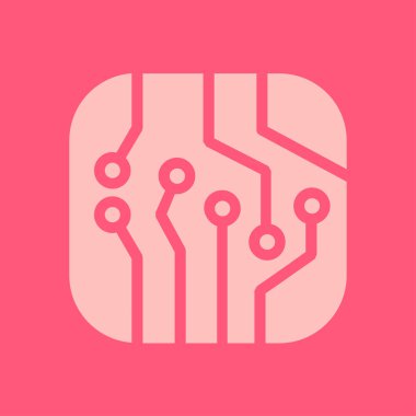 Devre kartı simgesi. Teknoloji düzeni kare simgesi. Düz tasarım stili.