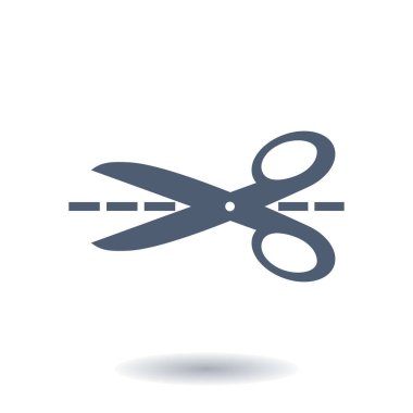 Makas ile kesme hatları simgesi. Rozet yer kesme.