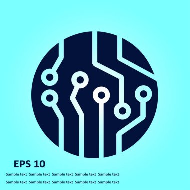 Devre kartı simgesi. Teknoloji düzeni kare simgesi. Düz tasarım stili.