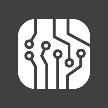 Devre kartı simgesi. Teknoloji düzeni kare simgesi. Düz tasarım stili.