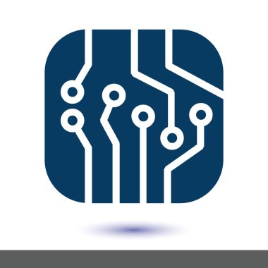 Devre kartı simgesi. Teknoloji düzeni kare simgesi. Düz tasarım stili.