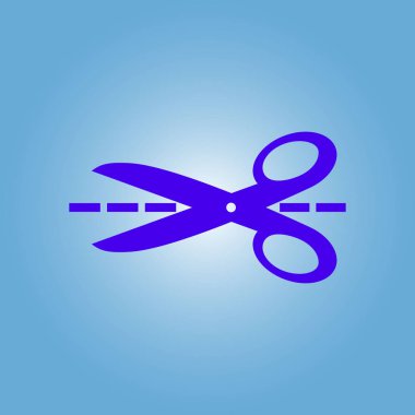 Makas ile kesme hatları simgesi. Rozet yer kesme.