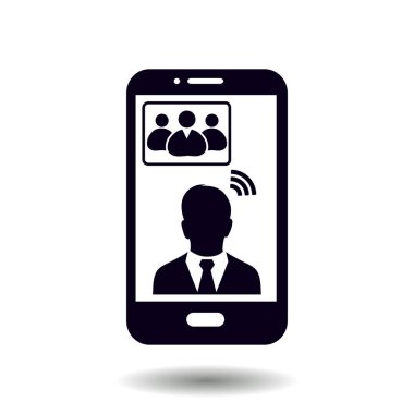 Online konferans akıllı telefon simgesi. Akıllı telefonlar ve tabletler ile sesli ve görüntülü konferans.