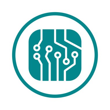 Devre kartı simgesi. Teknoloji düzeni kare simgesi. Düz tasarım stili.