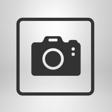 Fotoğraf kamera simgesi. DSLR kamera işareti simgesi. Dijital fotoğraf makinesi. Düz tasarım stili. 