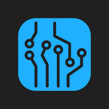 Devre kartı simgesi. Teknoloji düzeni kare simgesi. Düz tasarım stili.