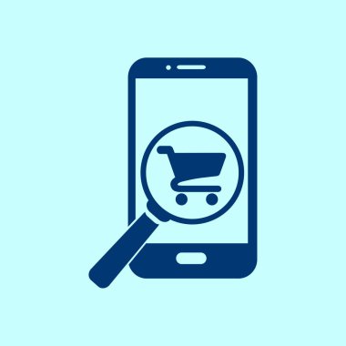 Cam shoping akıllı telefon arıyor. Shoping online simgesi.