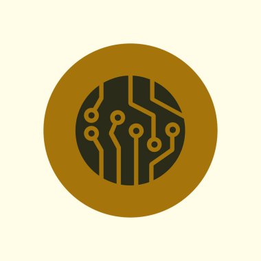 Devre kartı simgesi. Teknoloji düzeni kare simgesi. Düz tasarım stili.