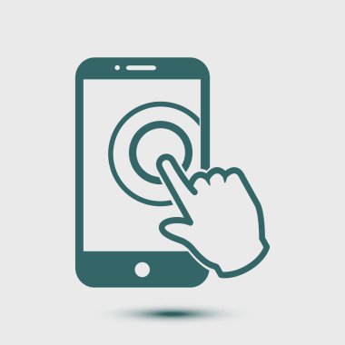 Dokunmatik ekran smartphone işareti simgesi. El işaretçi simgesi. Düz tasarım stili. Vektör Eps 10.