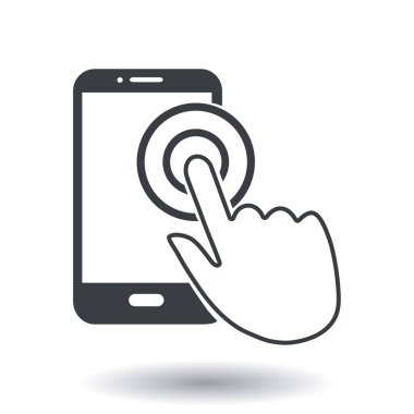 Dokunmatik ekran smartphone işareti simgesi. El işaretçi simgesi. Düz tasarım stili. Vektör Eps 10.