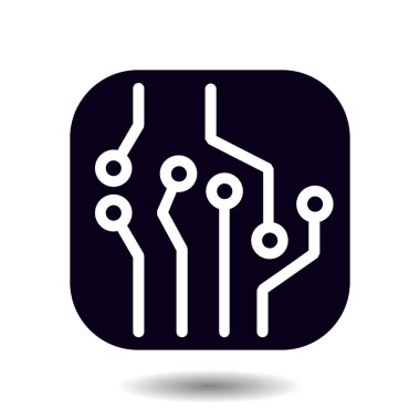 Devre kartı simgesi. Teknoloji düzeni kare simgesi. Düz tasarım stili.