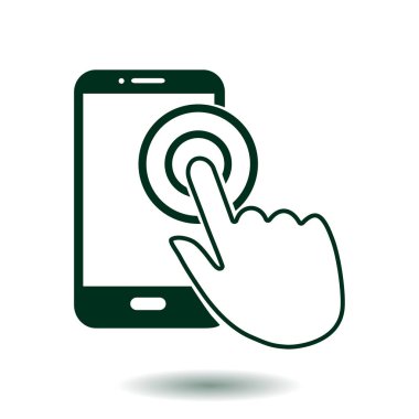 Dokunmatik ekran smartphone işareti simgesi. El işaretçi simgesi. Düz tasarım stili. Vektör Eps 10.