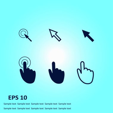 İmleç işaretçisini simgeler. Basın tıklatın ve eylemler dokun. Düz stil.