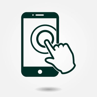 Dokunmatik ekran smartphone işareti simgesi. El işaretçi simgesi. Düz tasarım stili. Vektör Eps 10.
