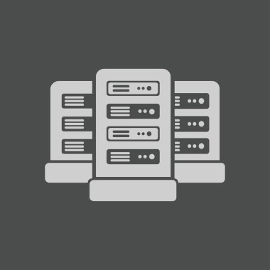 Veri merkezi simgesinde ağ sunucuları. Düz tasarım biçimi.