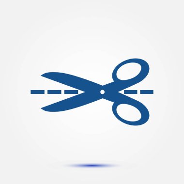 Makas ile kesme hatları simgesi. Rozet yer kesme.