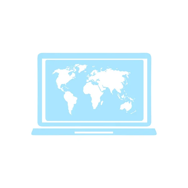 Enkel Ikon Laptop Och Världskartan Vektorillustration — Stock vektor