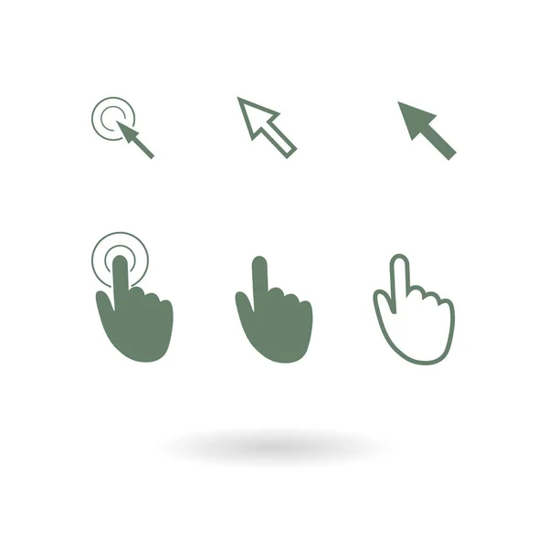 Iconos Puntero Cursor Haga Clic Presionar Tocar Acciones Estilo Plano — Vector de stock