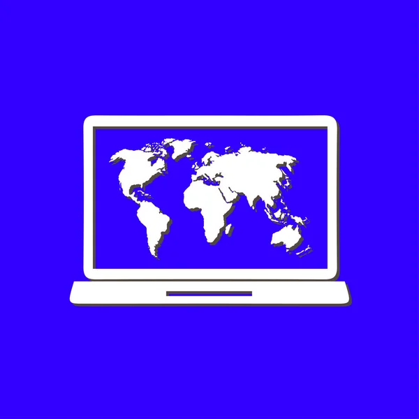 Einfaches Symbol Für Laptop Und Weltkarte Vektorillustration — Stockvektor