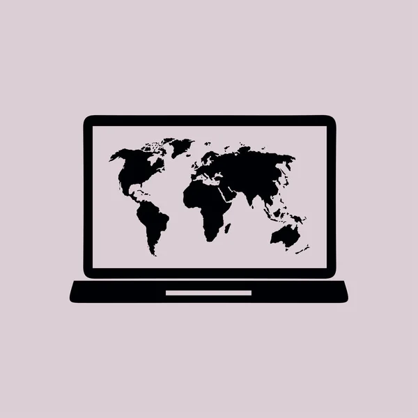 Proste Ikona Laptopa Mapy Świata Ilustracji Wektorowych — Wektor stockowy