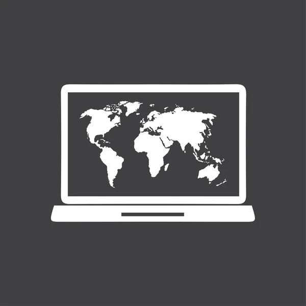 Ícone Simples Laptop Mapa Mundo Ilustração Vetorial — Vetor de Stock