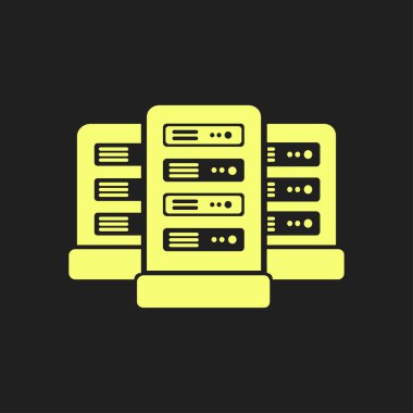 Veri merkezi simgesinde ağ sunucuları. Düz tasarım biçimi.