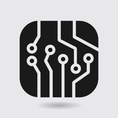 Devre kartı simgesi. Teknoloji düzeni kare simgesi. Düz tasarım stili.