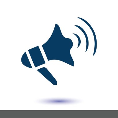 Yakında simge megafon. Hoparlör simgesi. Haberler ve acil reklamlar.