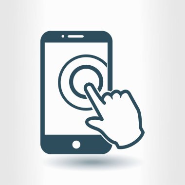 Dokunmatik ekran smartphone işareti simgesi. El işaretçi simgesi. Düz tasarım stili. Vektör Eps 10.