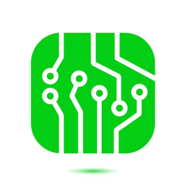 Devre kartı simgesi. Teknoloji düzeni kare simgesi. Düz tasarım stili.